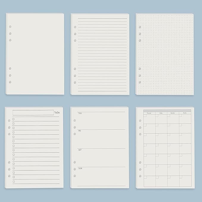 Harphia A5 6 Holes Binder Refill Value Set,90sheets weekly plan paper with sticker and divider,week planner inserts with binder pockets for A5 binder 6 hole refillable notebook,005da5week