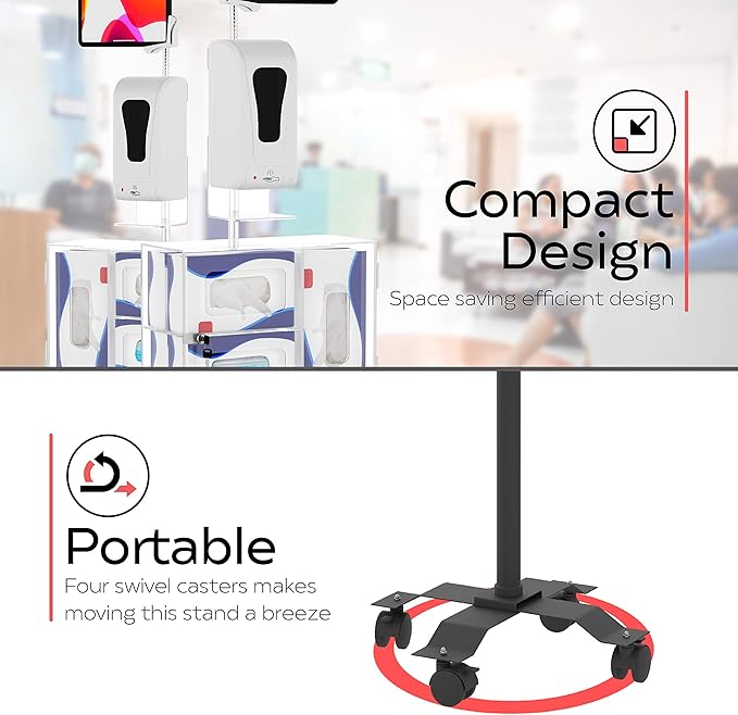 Gooseneck Floor Stand – CTA Compact, Height-Adjustable Sanitizing Station w/Automatic Soap Dispenser and Holder for iPad 7th/ 8th/ 9th Gen 10.2”, Surface Pro 4, and Other 7-13” Tablets (PAD-CGSST)