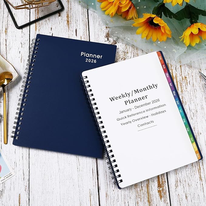 2026 Planner - Planner 2026 with Weekly & Monthly Spreads, Jan 2026 - Dec 2026, 6.25" × 8.3", Strong Twin-Wire Binding, Round Corner, Flexible Cover, Monthly Tabs