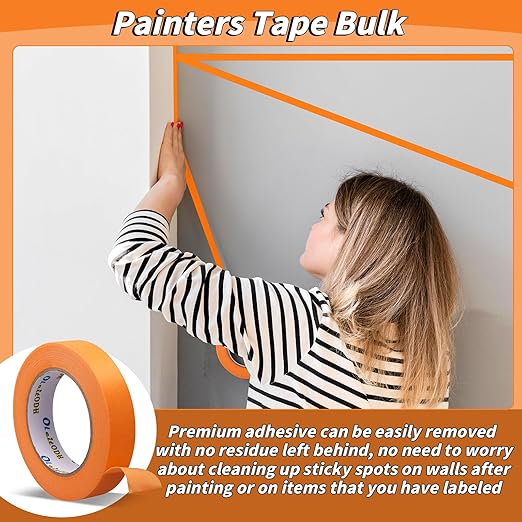 15 Rolls Orange Painters Tape Bulk 1 inch x 825 Yards, Painters Masking Tape No Residue Wall Painting Tape Artist Tape Trim Edge Finishing Tape for Wall Painting Decoration DIY Supplies