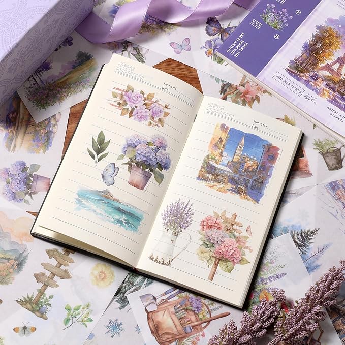 Scrapbook Stickers 50 Sheets Seasonal Landscape Sticker 400 Pre-Cut Washi Stickers Scrapbooking Supplies Collage Decorative DIY Arts Craft Making