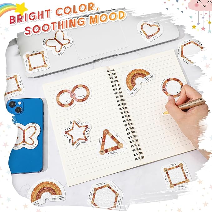 36 Pcs Anxiety Sensory Stickers Strips Adhesive Textured Mental Health Calm Stickers Mindfulness Fidget Decals Stress Anxiety Relief Items for Therapy Office Desk(Boho Breathe Style)