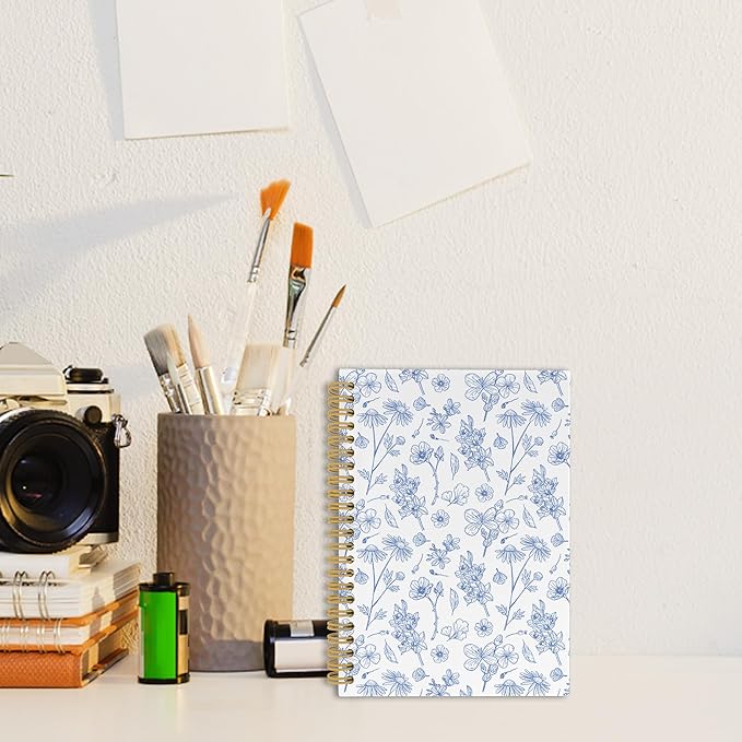 Vintage Floral Journal Notebook - Aesthetic Botanical Flower Notebooks College Ruled for Work School, Gifts for Women Coworker, Office Supplies, Hardcover Spiral Notebook 5.5"x8.3"