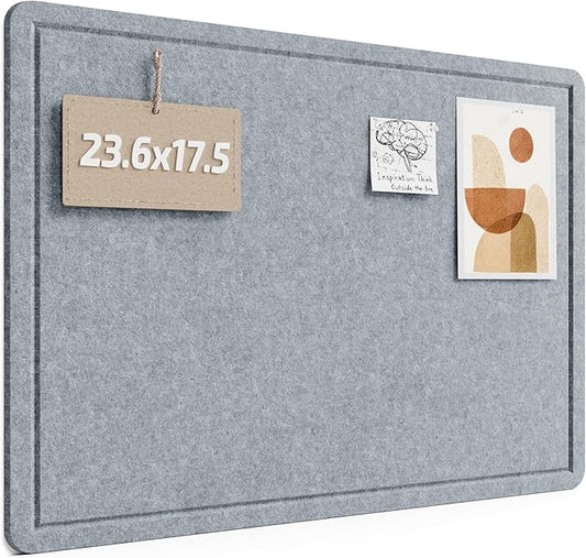 Fluxynara Bulletin Board, 23.6" x 17.5" Cork Board Alternative with 12 Safe Removable Adhesive Tabs, Foldable Felt Pin Board for Home Office, Classroom, Bedroom,Entryway for Walls— Blue Gray