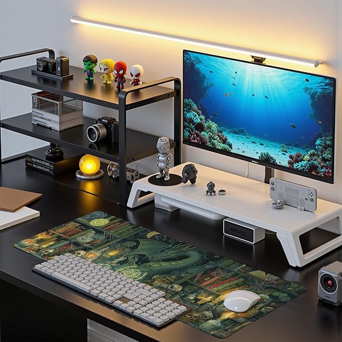 Dark Dragon Mouse Pad Desk Mat XL Extended Large Gaming Desk Pad Mousepad, Mysterious Library Computer Laptop Keyboard and Mouse Mat, Desktop Protector Mat for Office and Home 31.5x11.8 in