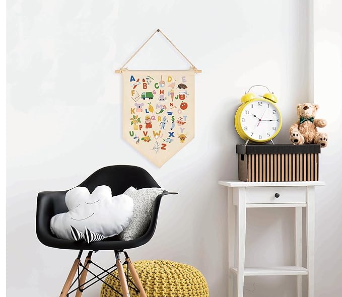 Canvas Banner Flag Sign Pennant Poster Wall Decor Gift for Nursery Classroom Homeschool Kindergarten Preschool Education Baby Room Reading Room Playroom Teacher Office-Christmas Gift-Alphabet ABC