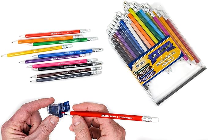 June Gold 2.0 mm Sharpener for Graphite or Color Leads, Self-Contained Shavings, Portable (2 Pack)