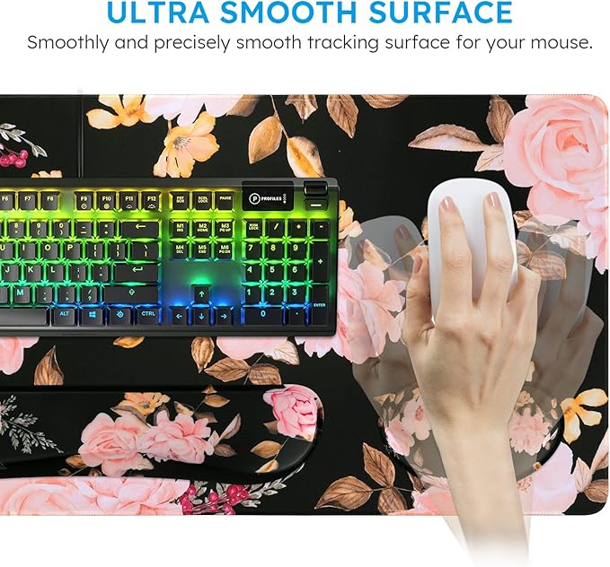 iCasso Keyboard Mouse Pad Set,Extended Gaming Mouse Pad + Keyboard Wrist Rest Support, Memory Foam, Easy Typing Pain Relief, 3Pcs (35.4×15.7 in) Large Ergonomic XXL Thick Mousepad Desk Mat