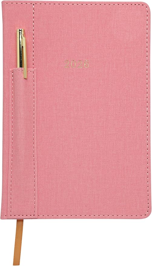 WORLD TRAVELER 2026 Planner - Weekly and Monthly Planner - 6x8 Planning Notebook & Calendar Agenda with Pen, Pink Textured