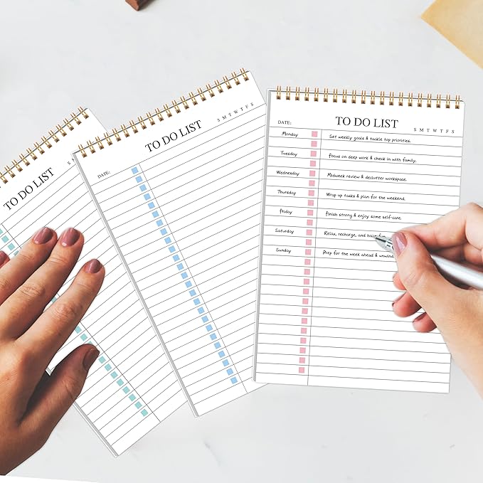 KAICN 3Pcs To Do List Notepad,Undated Daily Planner Notebook With To Do List Notepad,Planner Spiral Checklist for School Office A5 Size