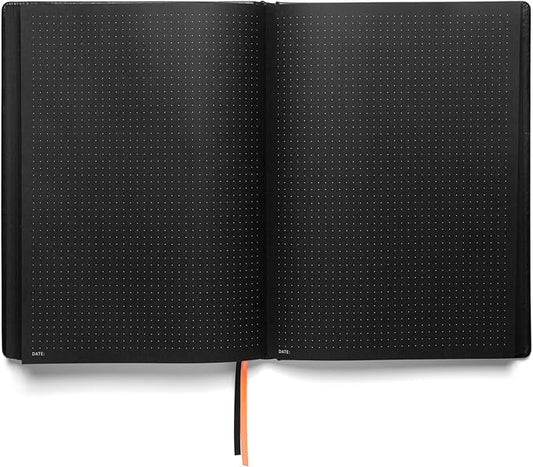 Notsu Pitch Black Paper Notebook B5 Dotted Journal | Minimalist Bullet Dot Grids with 160 Black Pages of Premium Thick 150gsm Paper, Vegan Leather Hardcovers
