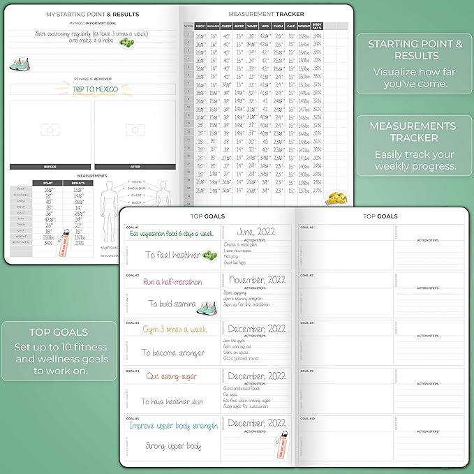 Clever Fox Fitness Journal PRO – Daily Workout Planner with Meal Planner & Habit Tracker – Gym Exercise Log Book for Women & Men – Fitness Planner Notebook – Lasts 6 Months, 7x10” - Forest Green