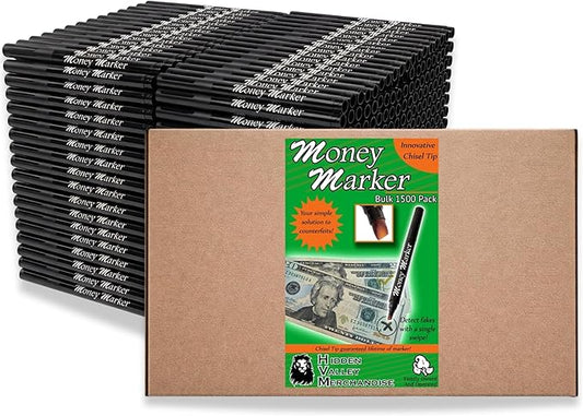 HVM Counterfeit Money Detector Pen (1500 Counterfeit Pens) - Money Marker Bill Detector Pen with Upgraded Chisel Tip - Detect Fake Bills, Universal False Currency Checker Pack