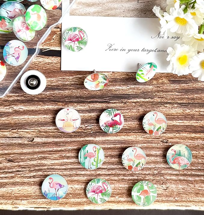 Push Pins for Bulletin Board-24Pcs Flamingo Thumb Tacks,Push Pins for Wall, Cork Board Thumbtacks, Cute Thumb Tack for Office Decorative,Aesthetic Office Supplies.