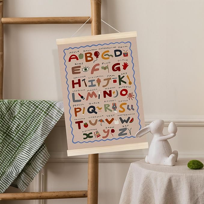 Koesus ABC Alphabet Wall Art Poster Hanger Frame 12x16 Inch, Boho Alphabet Educational Canvas Pictures Prints Framed Wall Decor for Toddler Room Classroom Playroom Nursery