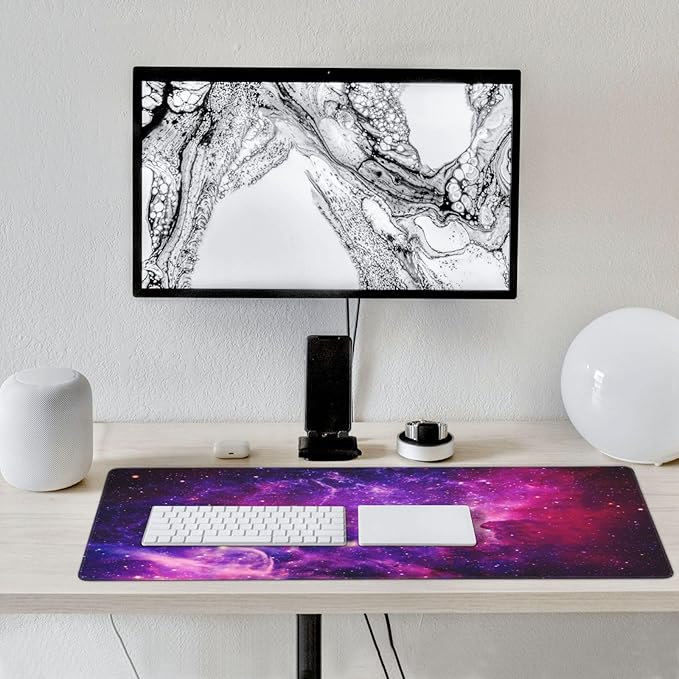Bursting Galaxy Universe Mouse Pads XXL Extended Mousepad with Stitched Edges Outer Space Non-Slip Rubber Base Computer Keyboard Pad Desk Mat for Home Office Desk Decor, 35.4" X 15.7"