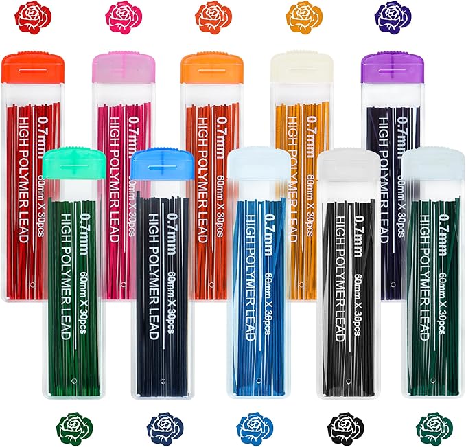 10 Color Lead Refills 300 Pieces Colored Mechanical Pencil Lead Refills for Home Offices, 0.7 mm HB