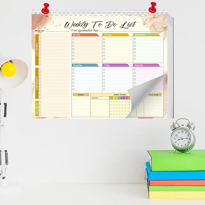 Weekly Planning To-Do-List Pad, 52 Undated Sheets for Daily To-Do Lists, Habit Tracking, Academic Scheduling, and Productivity Goals - Perfect for Work, Home, and Office Organization 8.5x11 inches