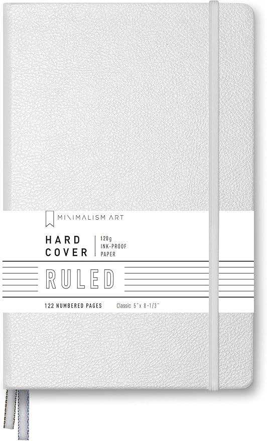 Minimalism Art, Premium Hard Cover Notebook Journal, Classic 5" x 8.3", 122 Numbered Pages, Gusseted Pocket, Ribbon Bookmark, Extra Thick Ink-Proof Paper 120gsm, San Francisco (Ruled, White)