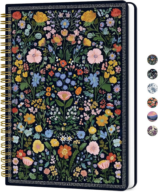 Lined Spiral Journal for Women, A5 Hardcover Pretty Notebook for Work & Note Taking, Aesthetic Cute Journal for Writing, 140 Pages, 6"x8", Garden of Whimsy