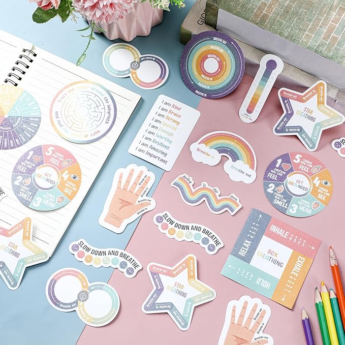 Tenceur 120 Pcs Adhesives Sensory Stickers with Inspirational Quotes Mindfulness Relief Anti Stress Items School Counselor Supplies Textured Strips for Adult Teen (Boho Color)