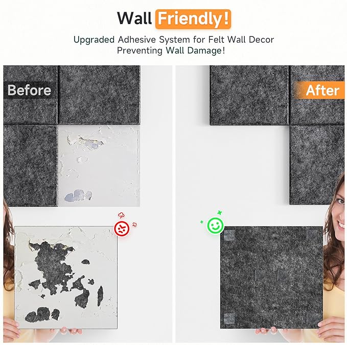 Felt Cork Board for Wall: Extra Large Bulletin Board for Office - 12 PCS Thick Corkboard Tiles White Pin Board Squares Adhesive
