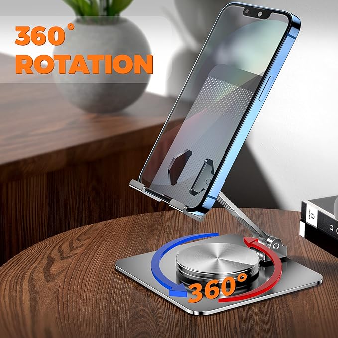 Rotatable Foldable Phone Stand for Desk, Fully Adjustable Desktop Holder Cradle Dock Compatible with iPhone 14 13 12 11 Pro Max Xr, Nintendo Switch, Tablets, All Phones(Grey)