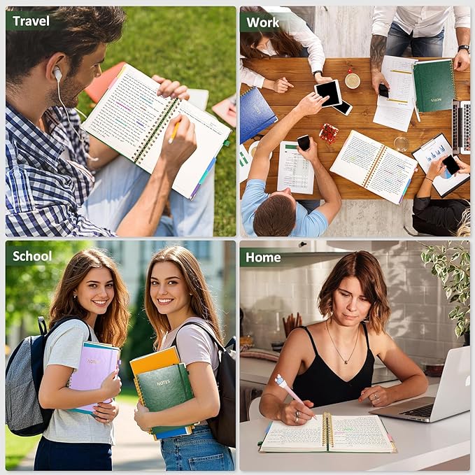 Hardcover Spiral Notebook Journal with Removable PVC Dividers - 8'' x 10'' Large 300 Pages B5 Hardcover Leather Lined Journals Notebook with Tab for Work Note Taking Office Home School Supplies, Green