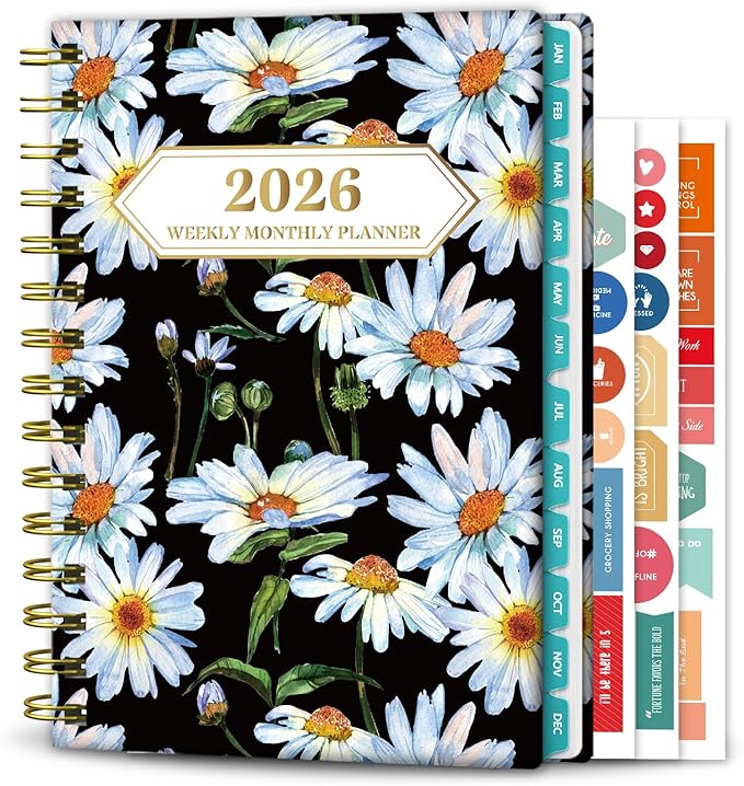 Ymumuda 2026 Planner, Daily Weekly and Monthly Planner，Jan 2026 - Dec 2026, 8.4" x 6.3", 2026 Calendar Planner Book with Tabs, Spiral Notebook with Inner Pocket for Office Home School Supplies