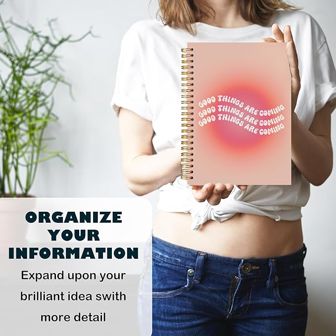 BearCake Trendy Y2K Pink Aura Preppy Notebook Journal, Wavy Good Things are Coming Inspirational Notebooks, Aesthetic Notebooks, Pink Aesthetic Office Supplies, Hardcover Spiral Notebook 5.5x8.3