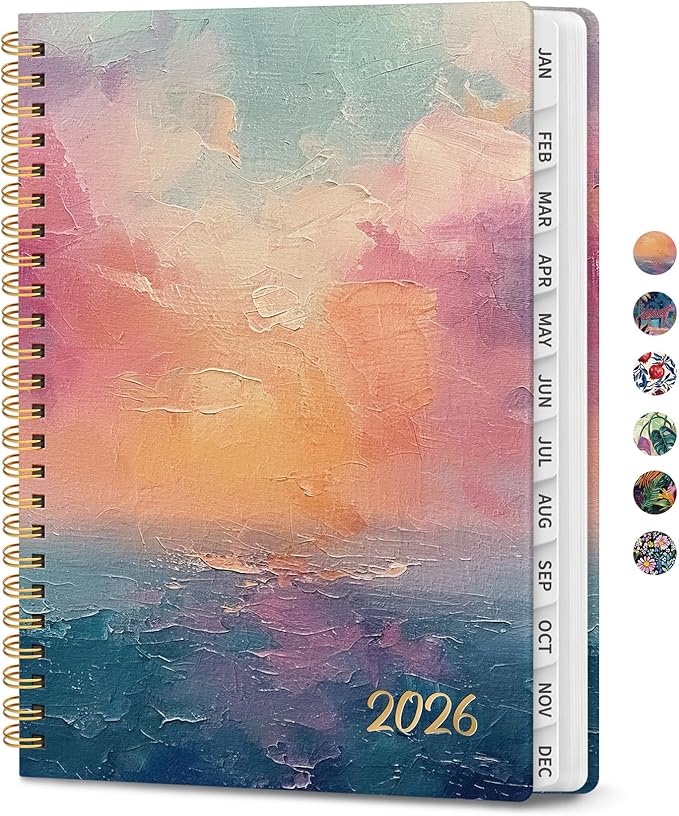 2026 Planner, Aesthetic Weekly and Monthly Planner for Women, Jan 2026 to Dec 2026, Hardcover 2026 Calendar Book with Monthly Tabs, Inner Pocket, Perfect for Office Home School - A4 (8.5" x 11"), Sunset