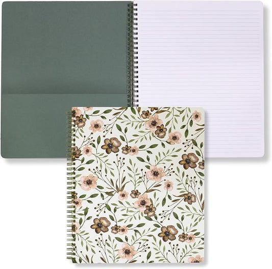 Steel Mill & Co Cute Large Spiral Notebook College Ruled, 11" x 9.5" with Durable Hardcover and 160 Lined Pages, Woodland Floral