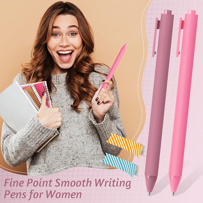 Crtiin 50 Pcs Gel Ink Pens Bulk, Black Ink 0.5mm Fine Point Retractable Pen Smooth Writing Office Supplies for Teacher Server Nurse Valentine Galentine Gift (Light Pink)