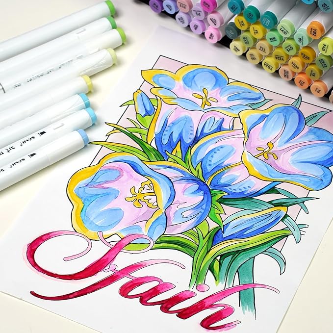 SFAIH Alcohol Markers Fine Tip & Chisel Tip - 49 Colors Double Tipped Art Markers for Adult Coloring Books Illustration, Gifts for Artist Adult - Refillable Alcohol-based Ink