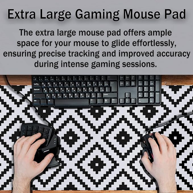 Large Mouse Pad Black and White XXL Mousepad Gaming Mouse Pads Computer Desk Mats Extra Large Desk Pad Non-Slip Rubber Base 35.4" X 15.7" for Game Office, Classic Rhombus Pattern
