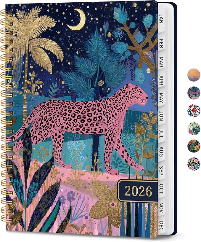 2026 Planner, Aesthetic Weekly and Monthly Planner for Women, Jan 2026 to Dec 2026, Hardcover 2026 Calendar Book with Monthly Tabs, Inner Pocket, Perfect for Office Home School - A5 (6.3" x 8.5"), Midnight Jungle