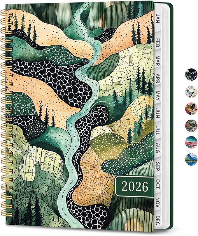 2026 Planner, Weekly and Monthly Planner for Women, January 2026 to December 2026, Pretty Hardcover 2026 Calendar Planner Book with Tabs, Inner Pocket, Spiral Bound, Perfect Office Home School Supplies - 6.3" x 8.5", River Valley