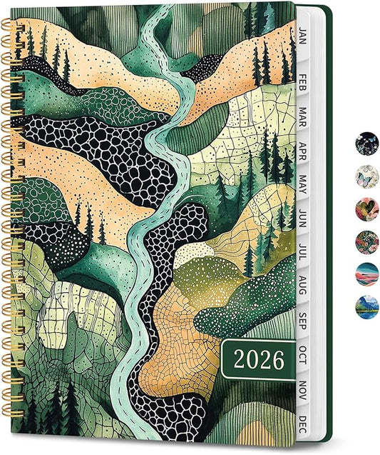 2026 Planner, Weekly and Monthly Planner for Women, January 2026 to December 2026, Pretty Hardcover 2026 Calendar Planner Book with Tabs, Inner Pocket, Spiral Bound, Perfect Office Home School Supplies - 6.3" x 8.5", River Valley