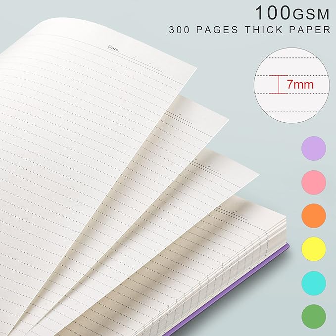 EMSHOI A4 Spiral Notebook College Ruled Lined Journal, 11.2" x 8.27", 300 Pages, 100gsm Thick Paper, Waterproof Softcover, Twin-Wire Binding, Sticky Notes, LightBlue