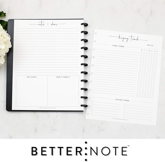 BetterNote Keeping Track Refill Pages for Discbound Notebook, Habit Tracker, Fits Disc TUL, Daily Weekly To Do, Happy Planner, ARC, Levenger Circa, Talia (Modern- 6 months, 11-Disc, 8.5"x11")