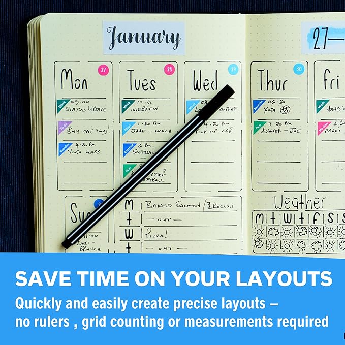 Ultimate Productivity Stencils & Stickers - x20 Sheets of Planner Stickers, x6 Stencils - Calendars, to Do Lists, Habit Trackers, Goals - Accessories & Supplies for Bullet Journals by Sunny Streak