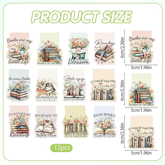 Vintage Floral Magnetic Bookmarks, 12 Pcs Book Lovers Magnet Book Mark Clips for Reading, Cute Bookish Gifts for Women Girls, Flower Page Marker for School Office Christmas Stocking Stuffers