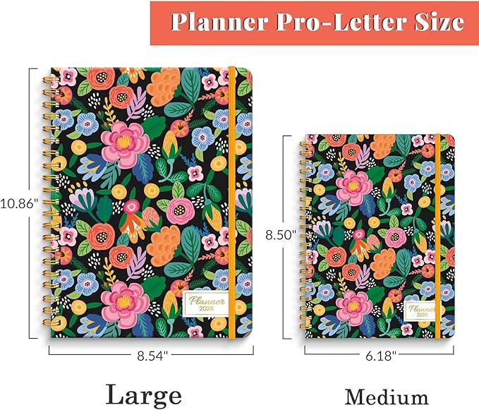 2026 Planner 8.5 x 11, Large Weekly and Monthly Planners with Tabs, A4 Spiral Bound Daily Calendar 2026 Planner, 12 Month Agenda Organizers from Jan. to Dec.(Pink Bloss)