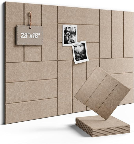 Fluxynara Felt Bulletin Board Tiles -28"x18" with 40 Adhesive Tabs, Cork Board Alternative for Office Decor, Push Pin Board Wall Organizer 6-Pack (Taupe)