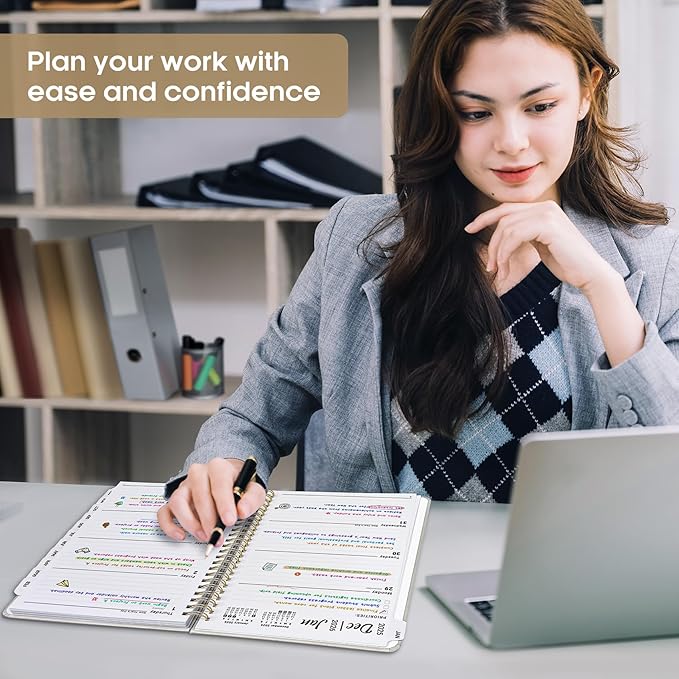 2026 Planner, Weekly and Monthly Calendar Planner Book, January 2026 - December 2026, Hardcover Spiral Planner with Monthly Tabs, Notes Pages, Perfect for Women & Men, A5 (6.4" x 8.5") - Beige