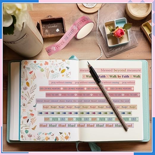 Janlaugh 24 Rolls Christian Washi Tape Gifts Bulk Religious Inspirational Scripture Prayer Supplies Bible Verse Tape for Bible Study Journaling Crafting Valentine's Day Women Gifts
