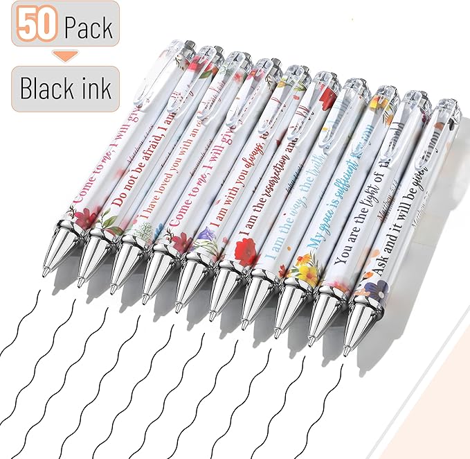 Mr. Pen- Christian Pen Set, 50 Pack, Black Ink, Floral, Bible Verse Pens Bulk, Ballpoint No Bleed Through