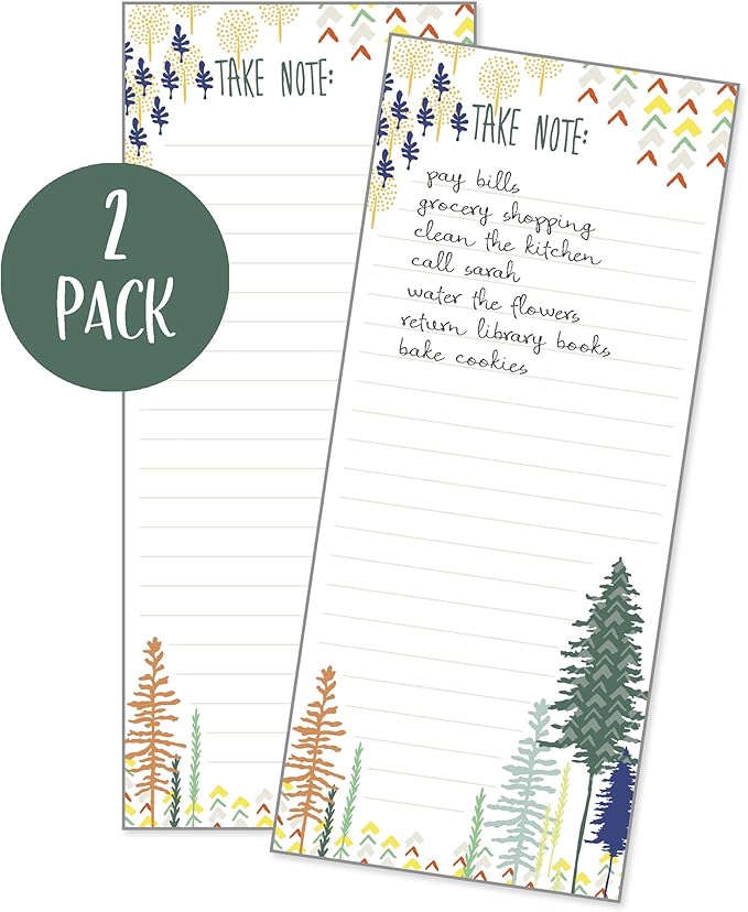 Set of 2- Forest List Pad, Notepad, Shopping List Grocery List with Attachable Magnet