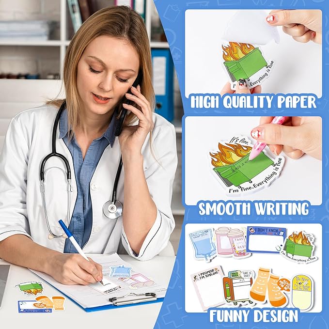 8 Pcs Funny Nurse Sticky Notes Doctors Medical Notepad Memo Pads Nursing Essentials Graduation Appreciation Gifts Office Stationery Supplies for Hospital CNA Healthcare Workers School Students Teacher