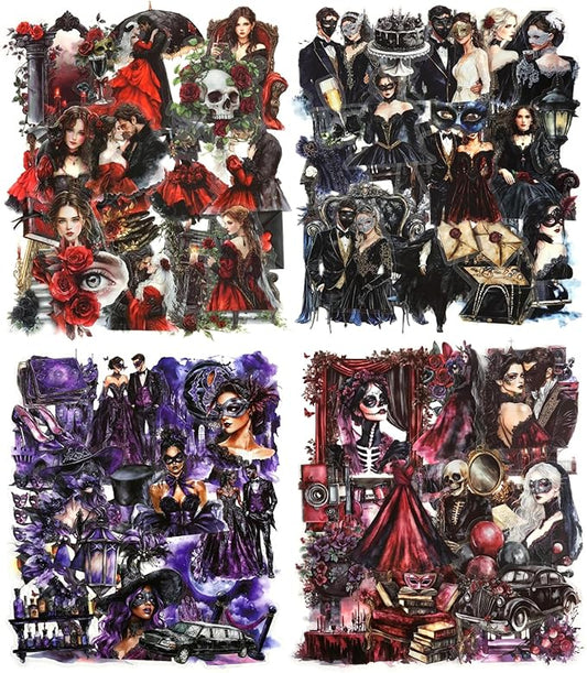 Vintage Goth Stickers for Adults Scrapbooking, 100Pcs Transparent PET Gothic Ball Theme Dark Romance Stickers for Junk Journaling Supplies, Planner, Collage, Scrap Book Supply, Crafts Arts